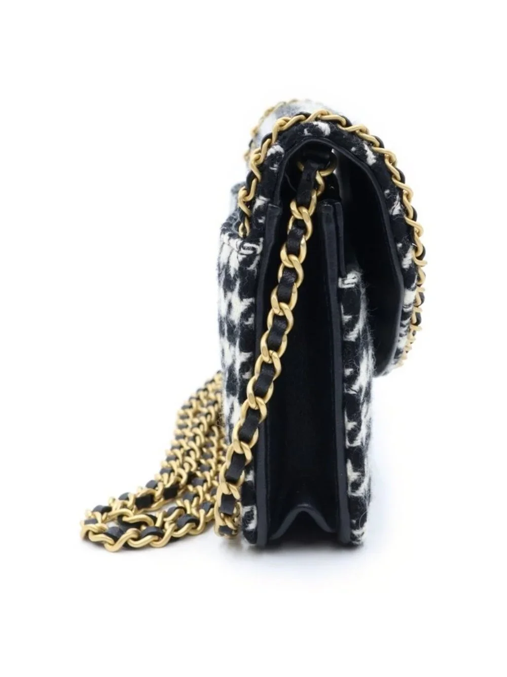 Chanel Wallet on Chain Heart Shoulder Bag Tweed Black White Houndstooth Gold